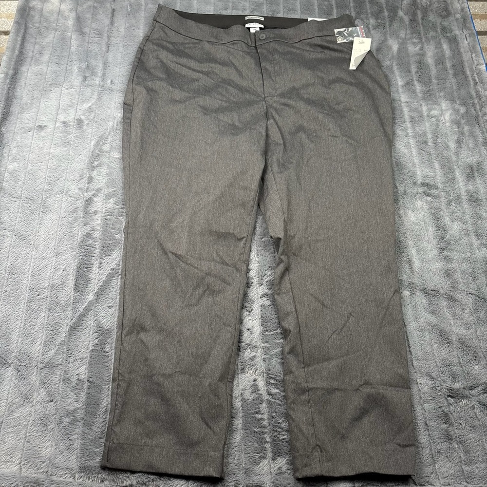 Catherines The Universal Pant Womens 26W Gray Stretch Elastic Waist Trousers NEW